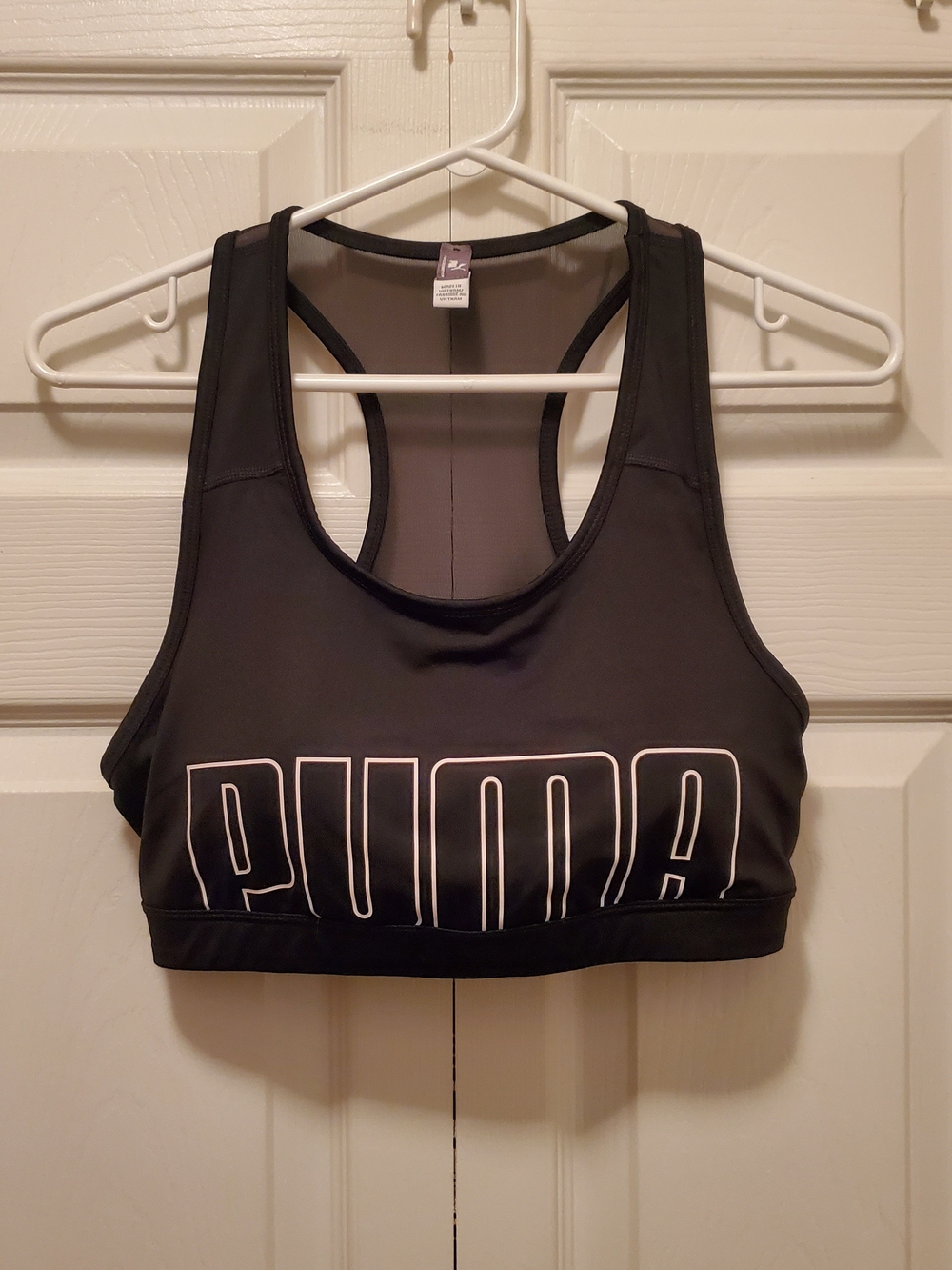 Puma Black Sports Bra Large with White Outline Logo Activewear Removable Cups